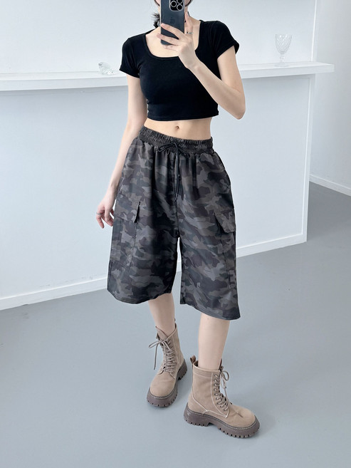 남여공용 카모 립스톱 카고반바지 2컬러