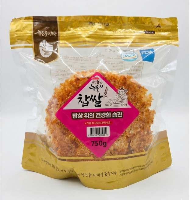 황금이삭 행복한누룽지 찹쌀 끓여먹는 전통 가마솥 누룽지, 찹쌀누룽지, 750g, 2개