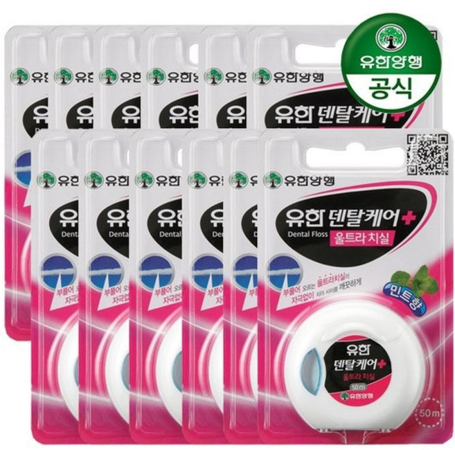 유한덴탈케어 플러스 울트라 치실 민트향 50 m, 1개입, 12개