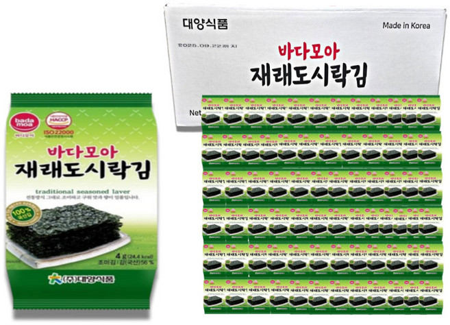 바다모아 재래 도시락 김 72p, 4g, 72개