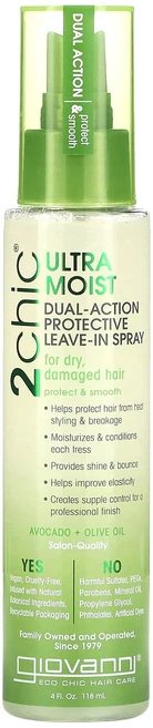 Giovanni 2chic 울트라 모이스트 듀얼 액션 흡수형 보호 스프레이 아보카도 + 올리브오일 118ml(4fl oz), Giovanni2chic울트라모이스트듀얼액션흡수형보호스, 1개, 118ml - 쿠팡