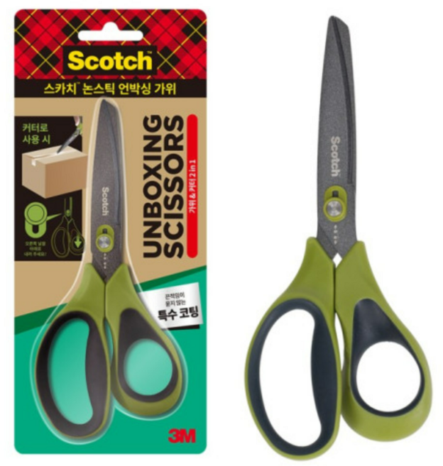 쓰리엠 스카치 티타늄 언박싱 가위, 그린, 1개