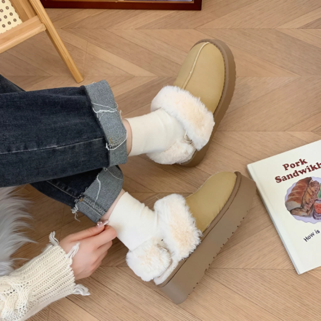 마지페 뒷꿈치 밴딩 투웨이 스트랩 키높이 여성 털 슬리퍼
