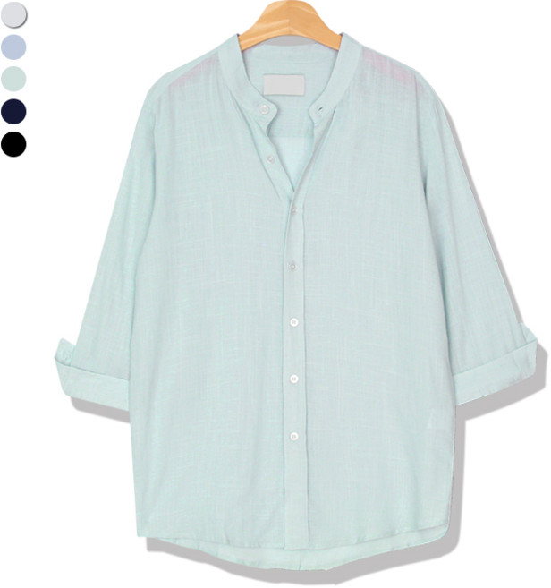 오마보이 남성용 여름에 시원한 린넨 차이나 7부 셔츠