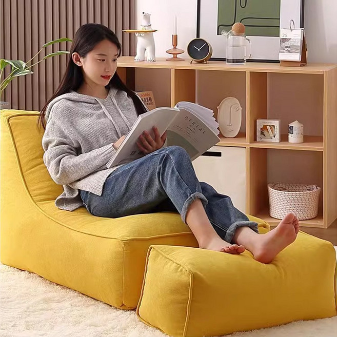 2025신상 푹신 편한 1인용 패브릭 빈백 쇼파+풋스툴 세트, 노란색