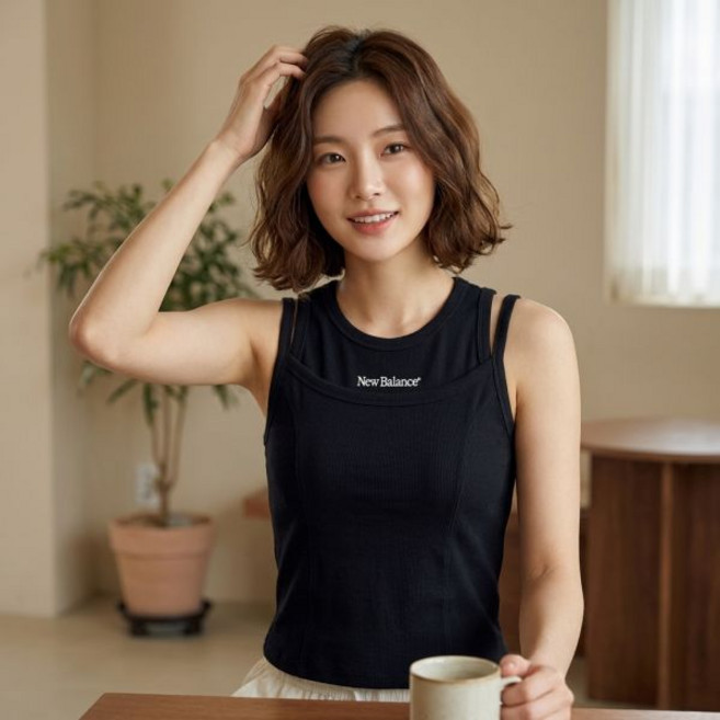 뉴발란스 상의 티셔츠 반팔티 여름 골지 레이어드 여성 블랙 슬림핏 나시티 운동복 1833633