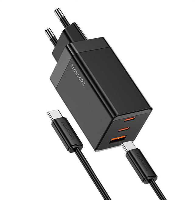 Toocki 툭키 GaN 67W PPS PD3.0 C 타입 3포트 초고속 충전 3.0 충전기 멀티 어댑터 100W C 타입 고속 충전기 케이블, 1개, 블랙