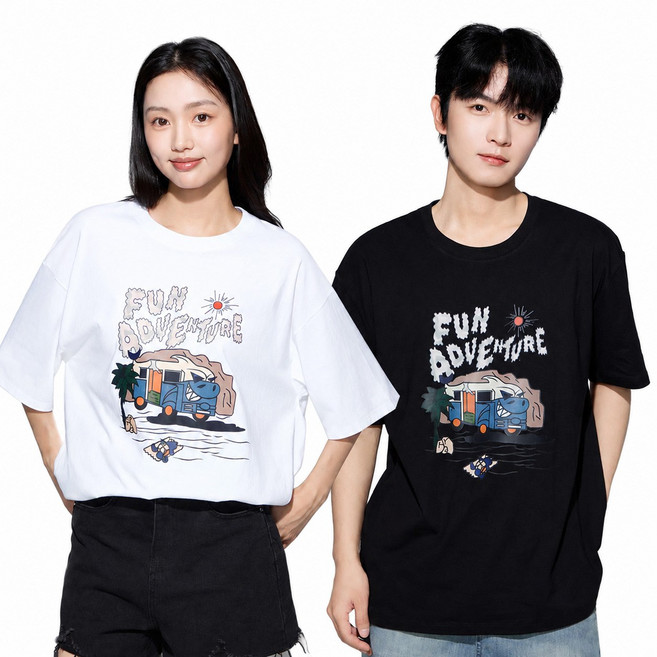 엘라운지 1+1 남여공용 루즈핏 프린팅 반팔티