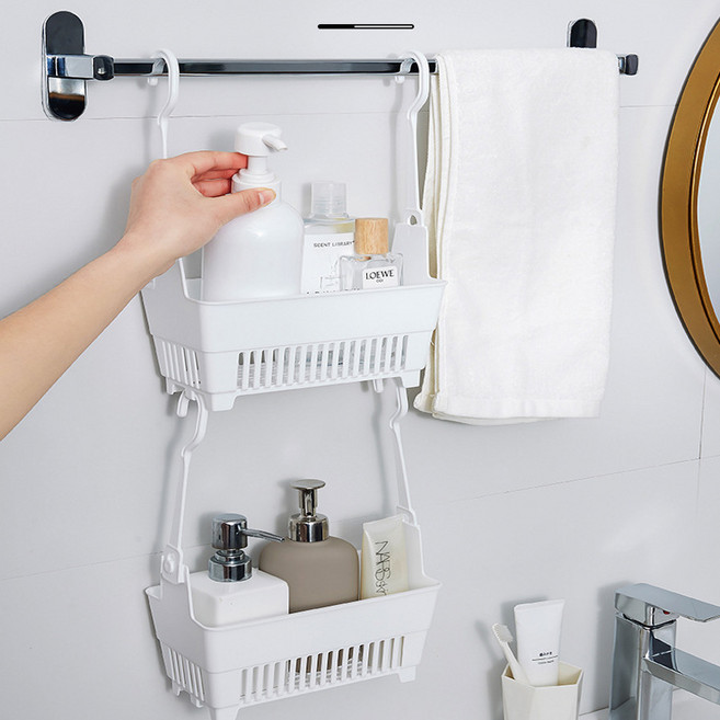 굿도우 욕실 물빠짐 걸이형 수납 바구니, 화이트, 2개