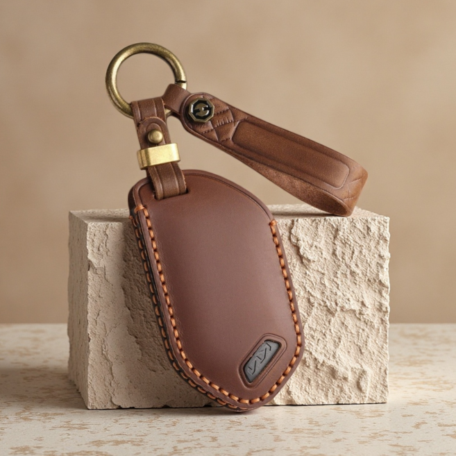 GASUNG 기아호환 가죽 차키케이스 키홀더+ KIA차량용 키커버, 5버튼, 레트로 브라운, 1개