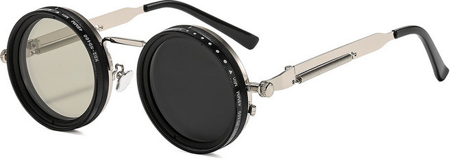 FuTai 빈티지 라이카 스타일 회전식 패션 안경 (스팀펑크) - 조절 가능한 렌즈 블랙/그레이 그라데이션 합금 프레임 할로윈 코스튬/스트릿 패션 액세서리, 은색, 1개