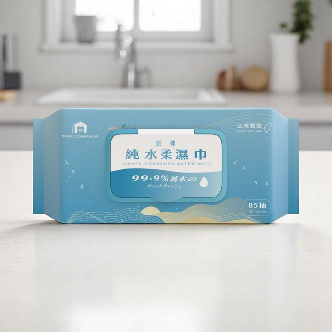 旅伴 TRAVEL COMPANION 台灣製加厚純水濕紙巾 85抽 弱酸性EDI純水 3D珍珠紋 SGS認證 擦臉巾 擦手巾, 1個, 【台灣製加厚款】旅伴純水濕巾85抽, 468g