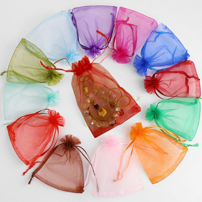 상일상회 선물 포장 오간자 망사 주머니, 20개, 버건디레드