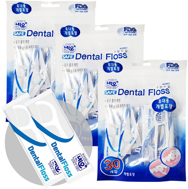 (주)네오 덴탈프로스 치간치실 치간칫솔 치실30매입 개별포장, 3개, 30개입