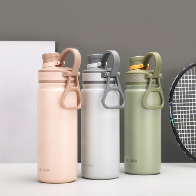 [쿠커스 판다] 에지리 스포츠 텀블러 680ml 대용량 보온보냉 파스텔 보온병 / 스테인레스 304 접이식 손잡이 이중진공 결합형 뚜껑, 파우더 핑크, 1개