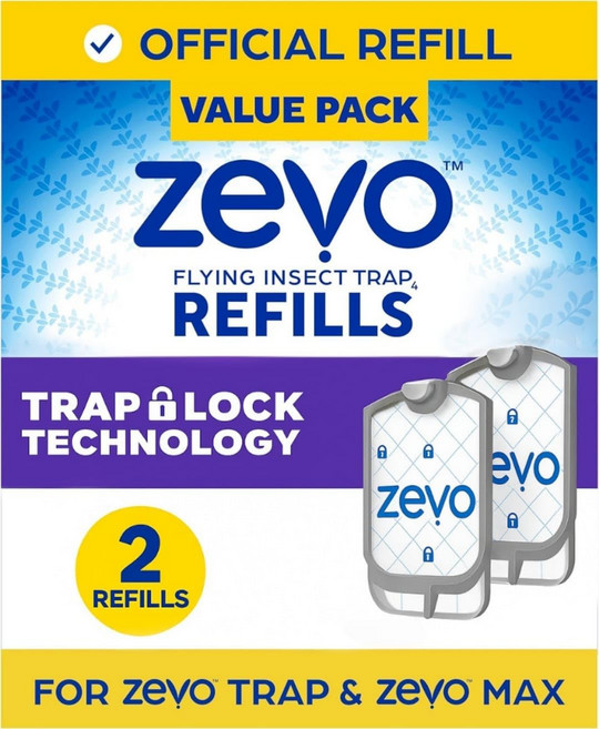 Zevo 플라잉 곤충 트랩 공식 리필 카트리지 - 트랩과 MAX 실내 파리 모두에 적합 모기 집 과일 파리를 잡을 수 있는 정통 트랩+잠금 기술공식 4개, 2 Refill Cartridge
