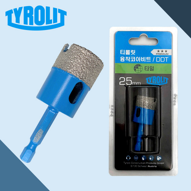 티롤릿 육각 융착코아비트 코어비트 임팩용 타일 대리석 천공 25MM, 1개