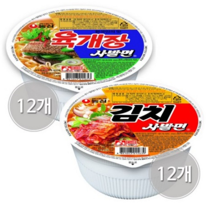 농심 육개장사발면 12개 + 김치사발면 12개, 24개