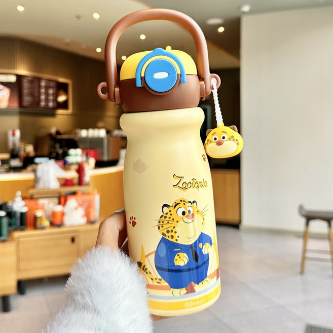 주토피아 닉 주디 귀여운 캐릭터 빨대 물병 물통 선물용 핸들 텀블러, 1개, 520ml, 호피 520ml 텀블러