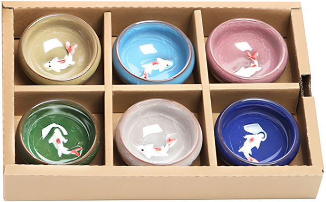 라무어 물고기 찻잔 세트, 혼합색상, 1세트