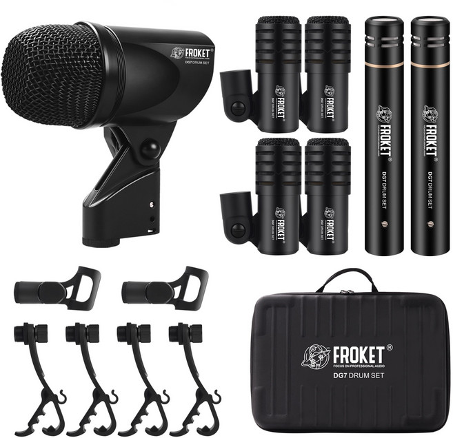호환 DG7 전문 드럼 마이크 키트 베이스/스네어 및 심벌즈 키트(클립 암 스탠드 포함) 유선 다이나믹, 01 DG7