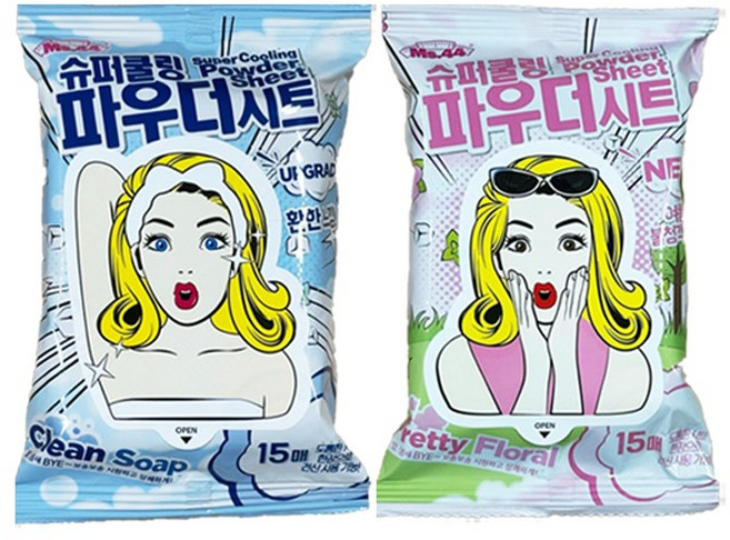 미스사사 슈퍼 쿨링 파우더시트 데오드란트 티슈 1+1, 클린솝(1개)+플로럴(1개), 1개, 174g