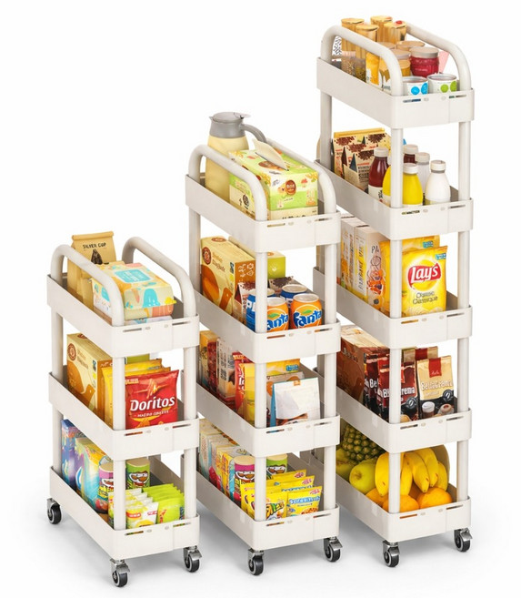 폭조절 이동식 틈새 선반 철제 바퀴달린 다용도 트롤리 슬림사이즈 3단/4단/5단, 화이트, 4단