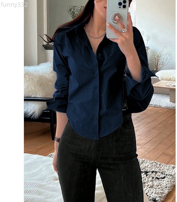 廠家直銷春秋季新款跨境外貿高級感長袖襯衫女修身設計感小眾氣質