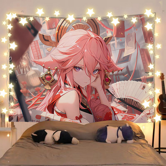원신 굿즈 행잉 태피스트리 소 라이덴쇼군 호두 카미사토아야카 카에데하라카즈하 종려 야에미코 일러스트 패브릭포스터 벽 꾸미기 창문가리개 공간분이 문발 라이브방송 배경천 37종, 원신 패브릭 포스터-32