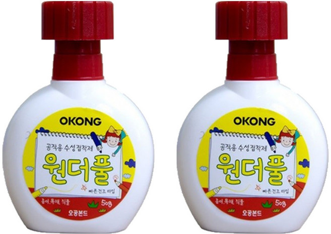 오공본드 친환경 공작용 종이 목재 직물 접착제 원더풀, 2개