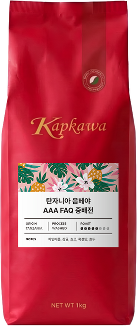캅카와 커피원두 탄자니아 음베야 AAA FAQ 중배전 1kg, 더치커피, 에스프레소, 1개