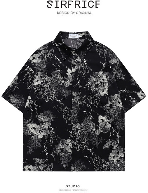 SIRPRICE Select Shop 男生 短袖 花襯衫 黑花 復古 暗黑 碎花