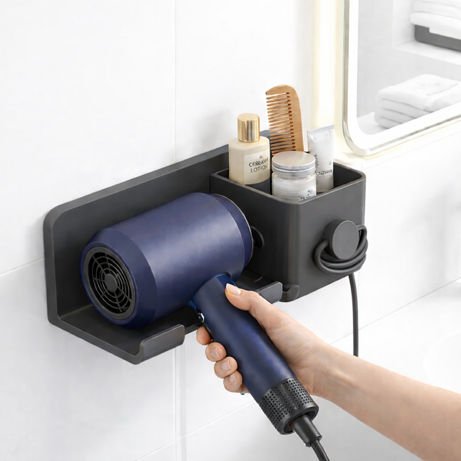 넛토 무타공 수납형 강력고정 드라이기 거치대, 그레이, 1개