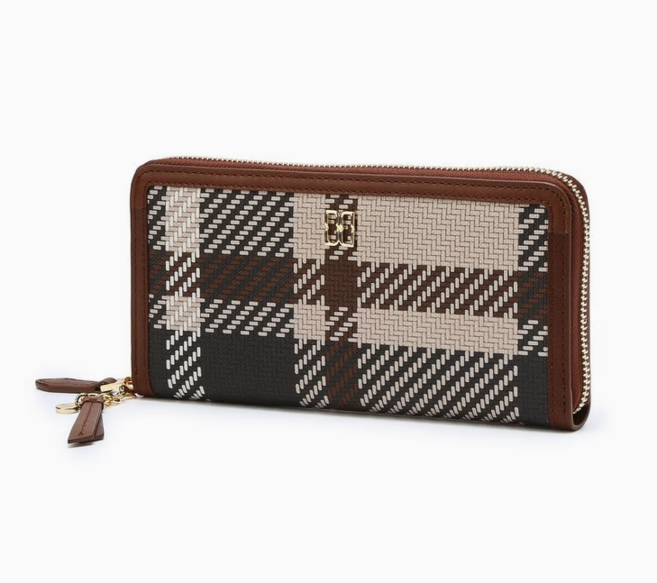 [스테디셀러] [선물포장추천] 닥스여성 DAKS 타탄체크 브라운 가죽배색 지퍼 고급 여자 장지갑 카드 수납 공간 동전지퍼 어머니 선물 여자친구 생일