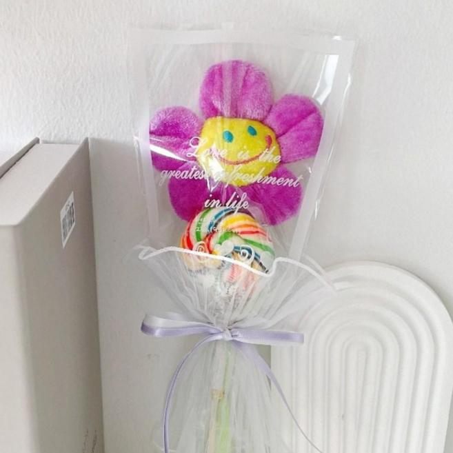 래프유 사탕 인형 꽃다발, 보라, 1개