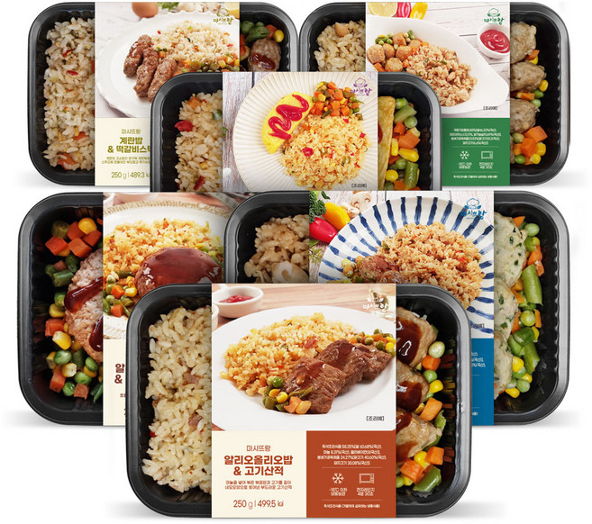 냉동 점심 간편 도시락 마시뜨랑 볶음밥 6종, 250g, 6개