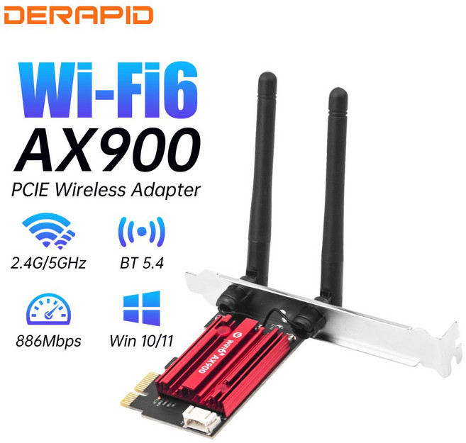 WiFi 6 네트워크 카드 PCIe X1 듀얼 밴드 무선 2.4G/5GHz 5.4 Wi-Fi6 Windows 10/11 데스크탑 PC용 Bluetooth 고속 안테나, AX900 WiFi 6