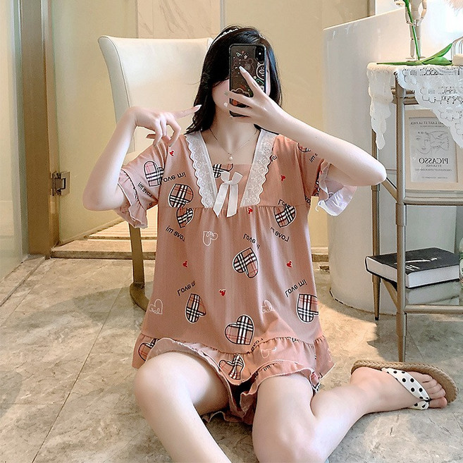 어리플 여성 반팔 귀여운 잠옷 세트 파자마 홈웨어