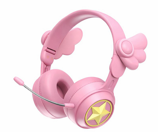 무선 헤드셋 귀여운 디자인 마이크 포함 학생 학습 게임용 헤드폰, 핑크, KE50