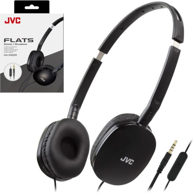 JVC 유선 헤드폰 리모컨마이크 3.5mm플러그 HAS160MA, Black, Adjustable, Mic/Remote, 1개