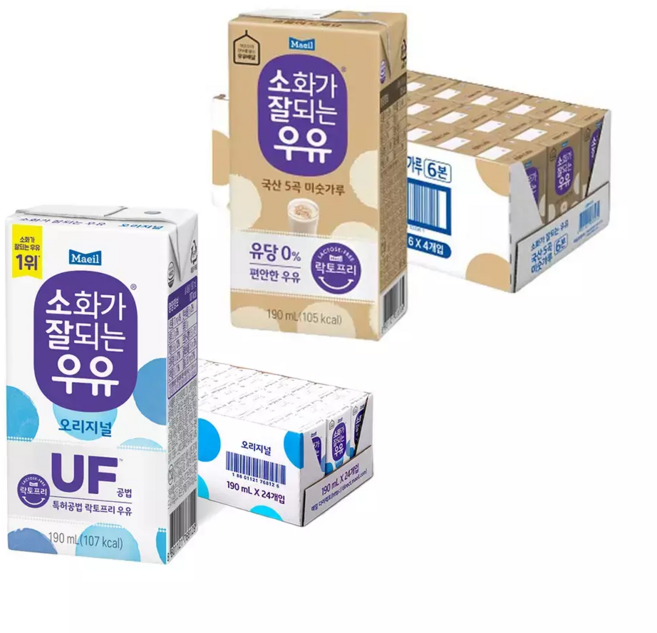 소화가잘되는우유 오리지널 190ml 24개 + 미숫가루 190ml 24개, 48개