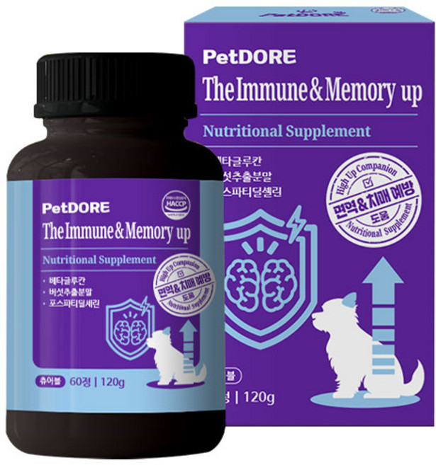 펫도어 강아지 면역 치매 영양제 인지장애 츄어블 영양제, 60개, 120g, 닭