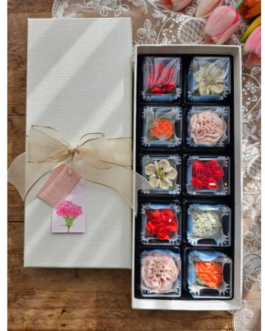 [10구]수제쿠키 꽃강정 어버이날선물 스승의날 감사의달 카네이션 앙금과자, 1세트, 20g