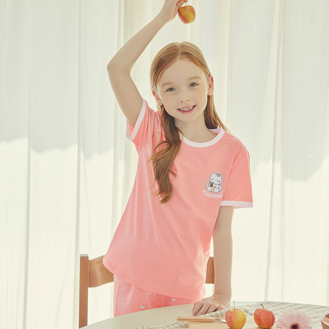 수아팜 여아 플로팅 캣 쿨 코튼 반팔 내의 세트