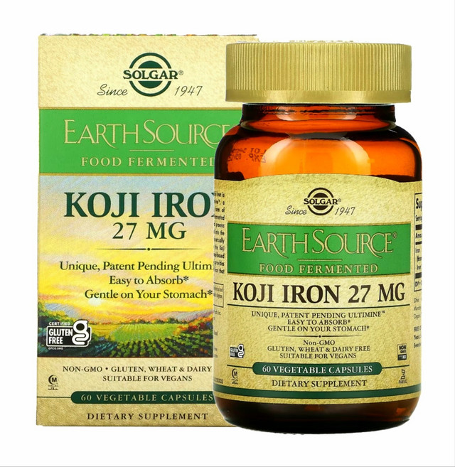 솔가 누룩 koji 발효 황산 철 아이언 27mg 60캡슐 할랄 비건, 1개, 60정