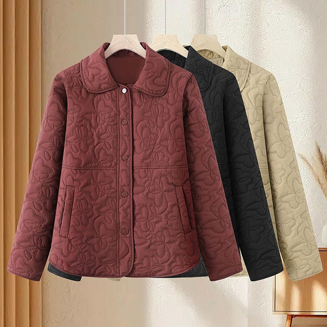 ROYALBELLE 여성 중년 엄마 옷 카라넥 경량 누빔 포켓 데일리 편안한 패딩 자켓 F0110103