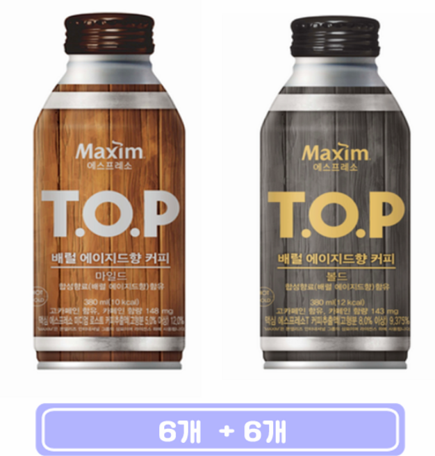 맥심 TOP 배럴 에이지드향 커피 마일드 + 볼드 380ml 낱개판매, 6세트