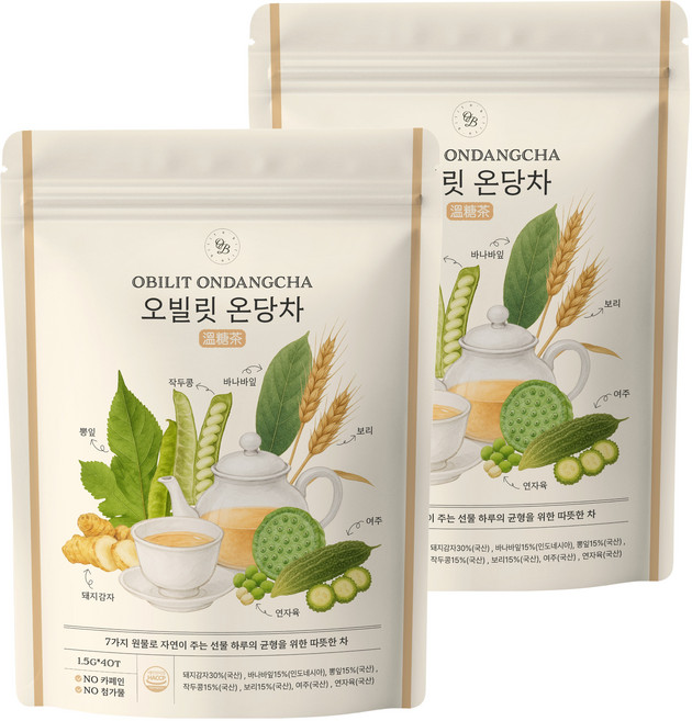오빌릿 온당차 혈당차 7가지원물 뽕잎 돼지감자 바나바잎 여주 연자육 작두콩 보리 식후혈당케어 건강차, 2개, 40개입, 1.5g