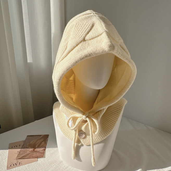 유티즌 니트 바라클라바 모자목도리 멀티컬러 단추 니트넥워머