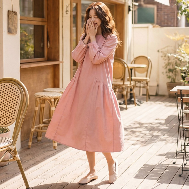 D122-5 카니크 빅사이즈 여성 스트랩 롱원피스 봄가을용